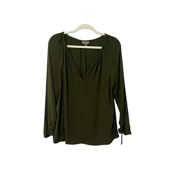Point Sur Drapey Open V-neck Top Green J6240 Long Sleeve Size S - Picture 1 of 6